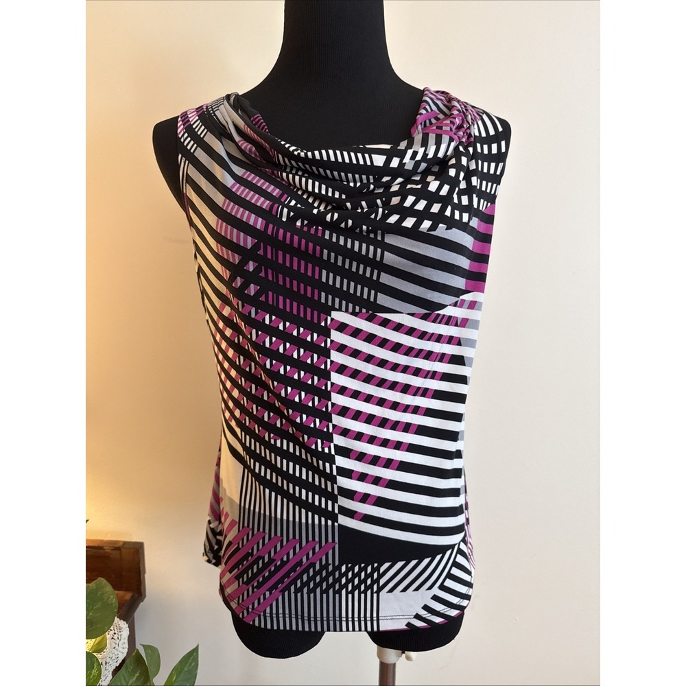 Calvin Klein Women's Multicolor Geometric Cowl-Neck Tank Top Petite Large PL